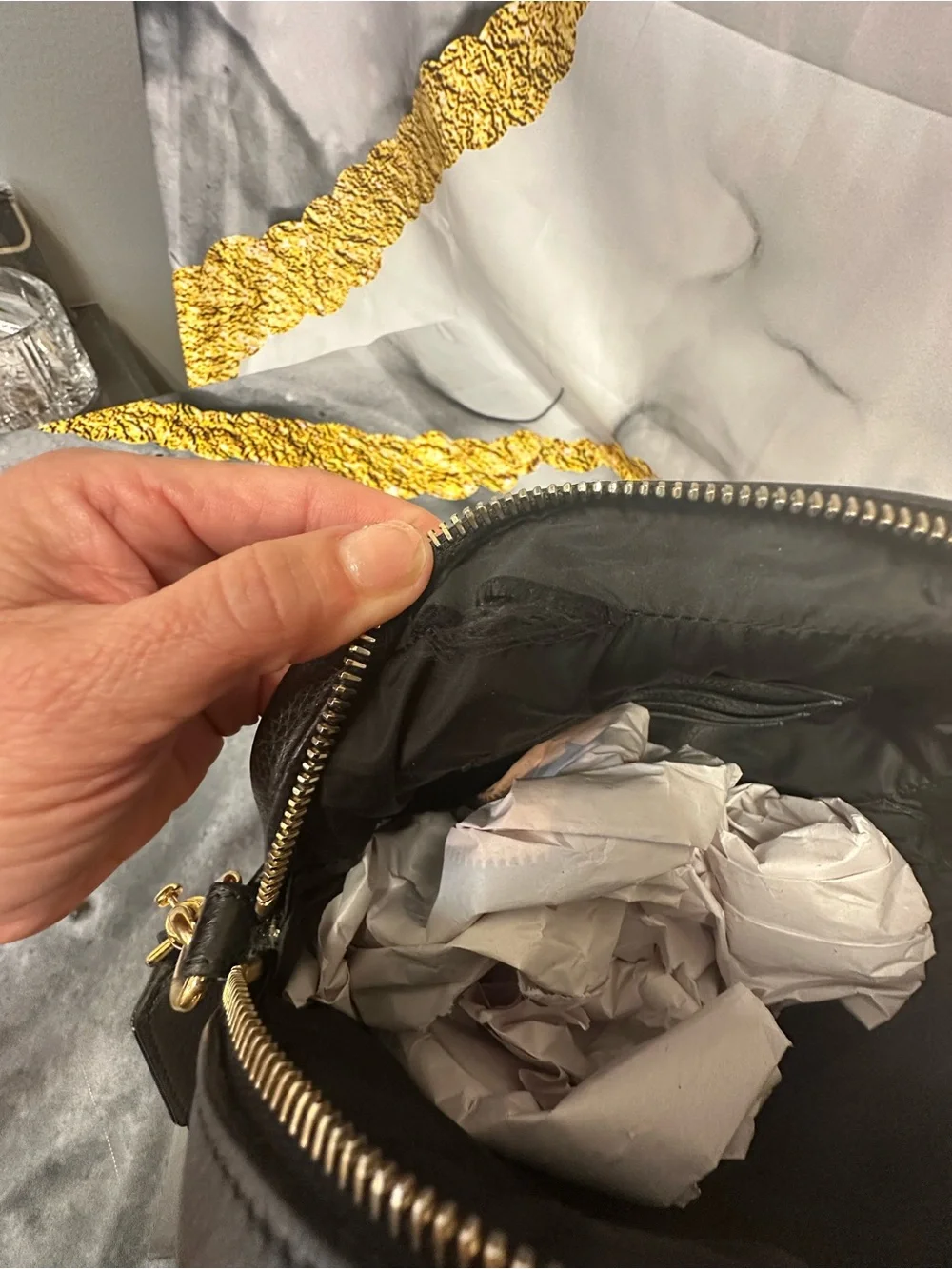 Versace Black Leather Messenger Bag with Gold Medusa Accent